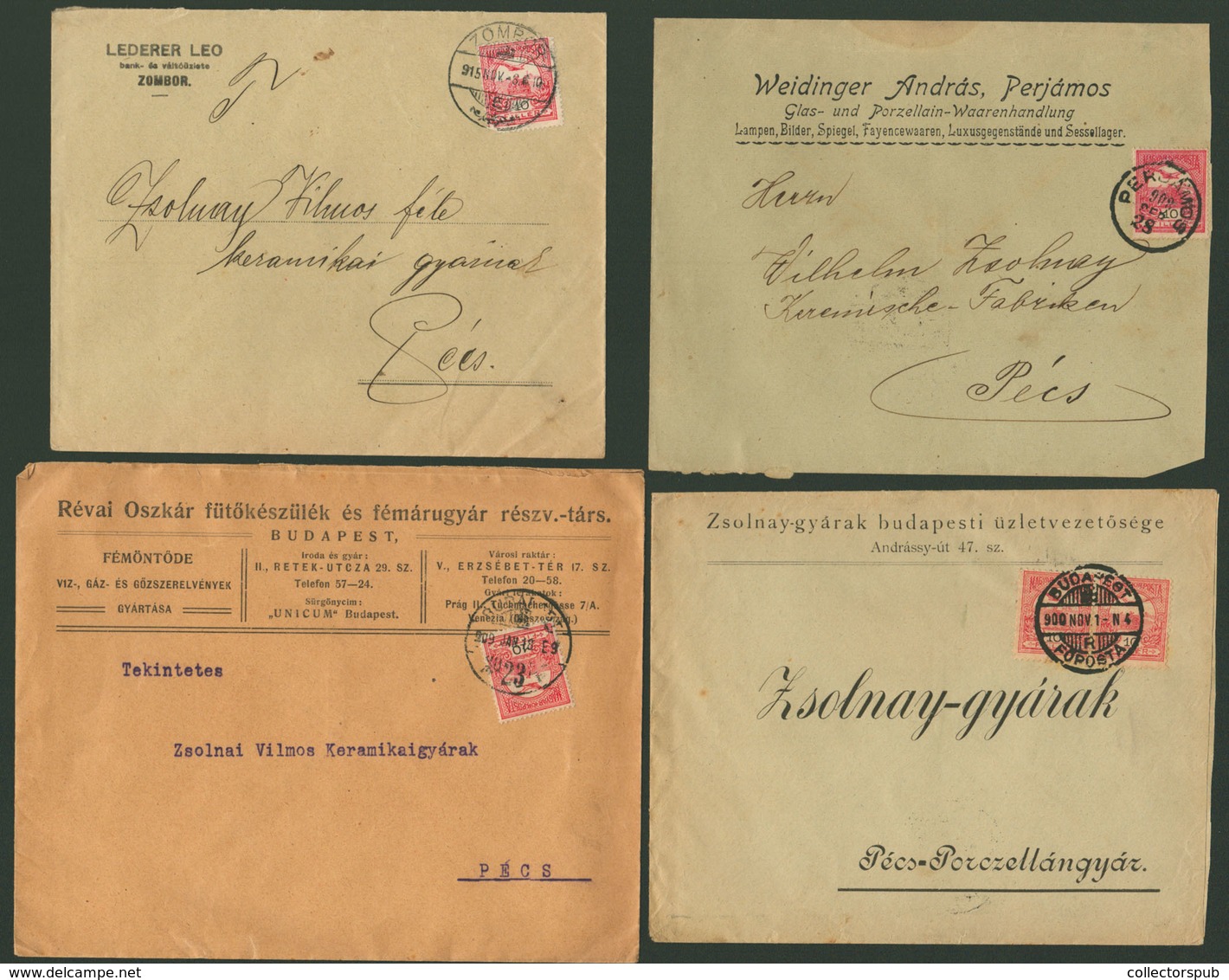 1900-18. 12db Céges Levél A Zsolnay Gyárba, Pécsre Küldve - Used Stamps