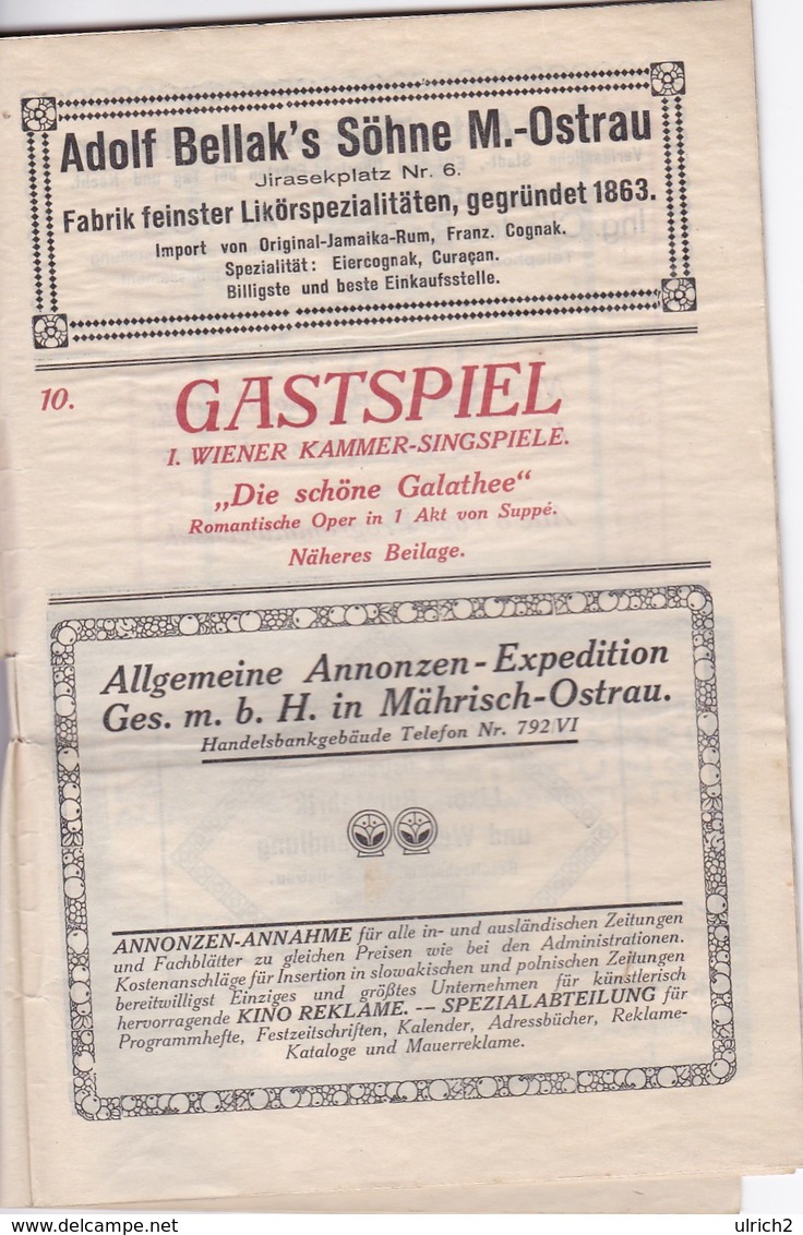 Programm National Kabaret Mährisch-Ostrau - Fischer Wagner Schönhoff - Wiener Kammer-Singspiele Galathee - 1919 (41561) - Théâtre & Scripts