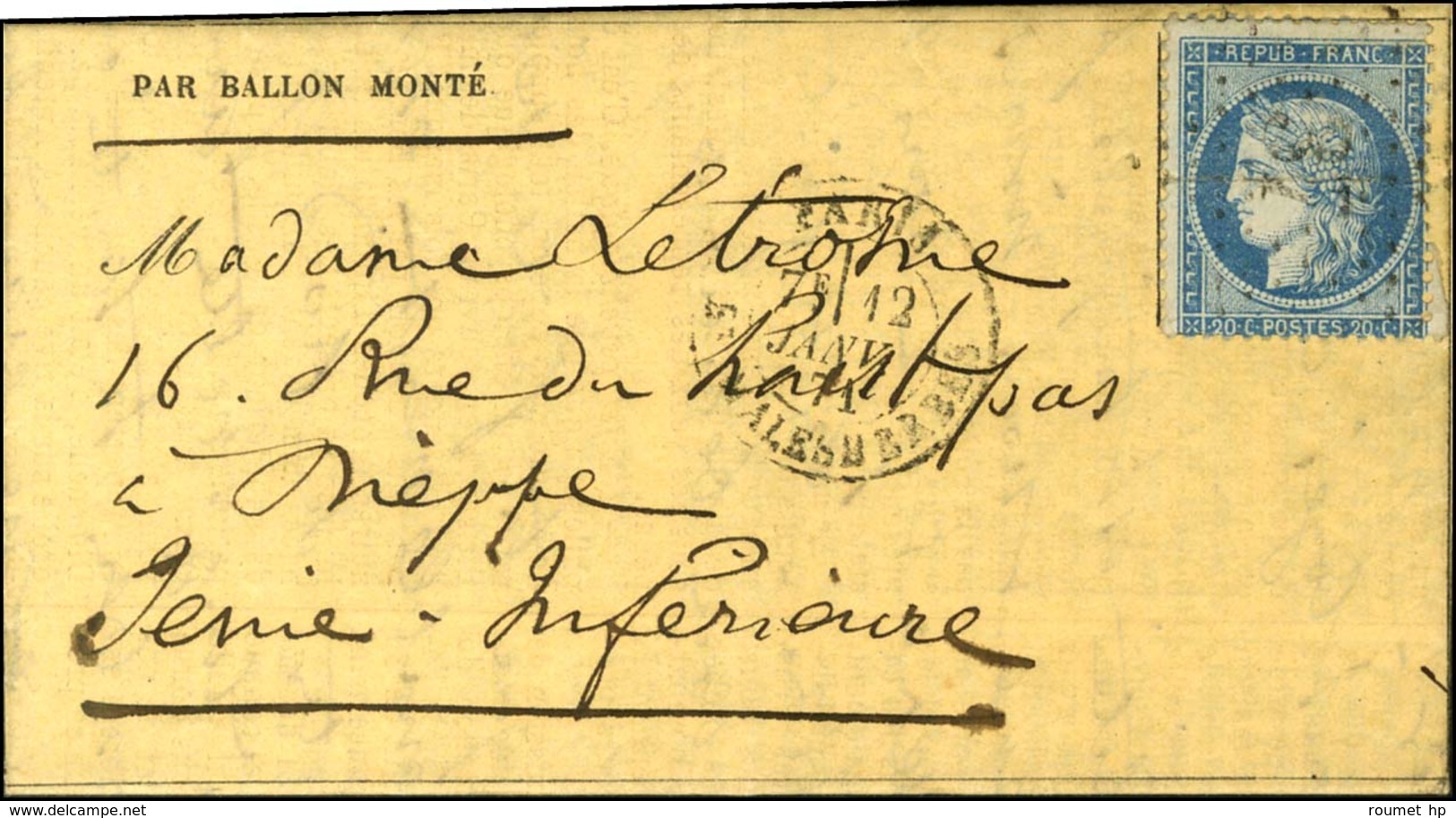 Etoile 37 / N° 37 Càd PARIS / BT MALHESHERBES 12 JANV. 71 Sur Gazette Des Absents N° 26 Pour Dieppe. Au Verso, Càd D'arr - Guerra Del 1870