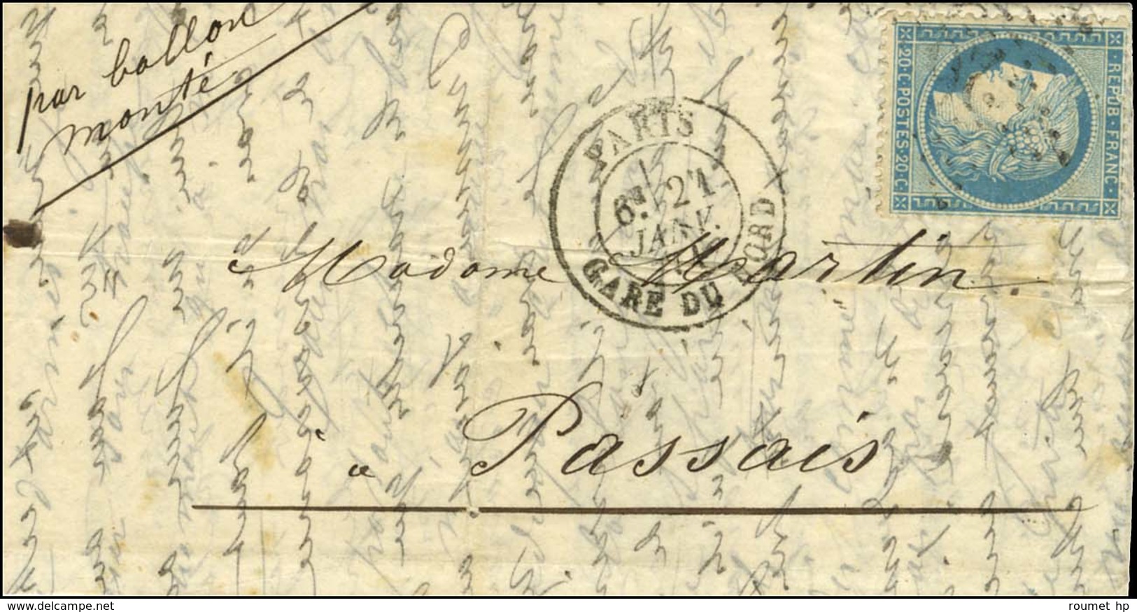 Etoile 26 / N° 37 Càd PARIS / GARE DU NORD 21 JANV. 71 Sur Lettre Avec Bon Texte Pour Passais (Orne). Au Verso, Càd D'ar - Oorlog 1870