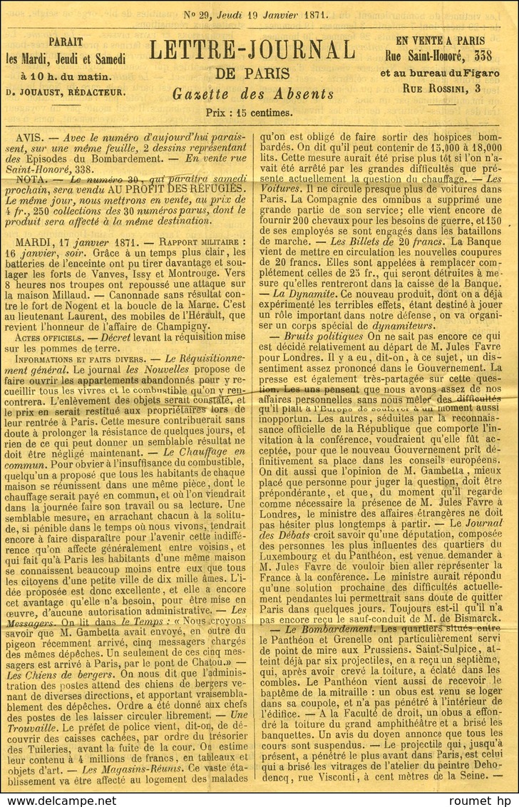 Etoile 2 / N° 37 Càd PARIS / R. ST LAZARE 20 JANV. 71 Sur Gazette Des Absents N° 29 Avec La Partie Lettre Journal Non éc - Oorlog 1870