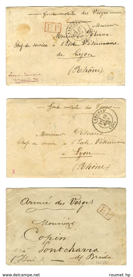 Lot De 3 Lettres De La Garde Mobile Des Vosges Dont 2 Avec Texte. - TB. - Guerra Del 1870