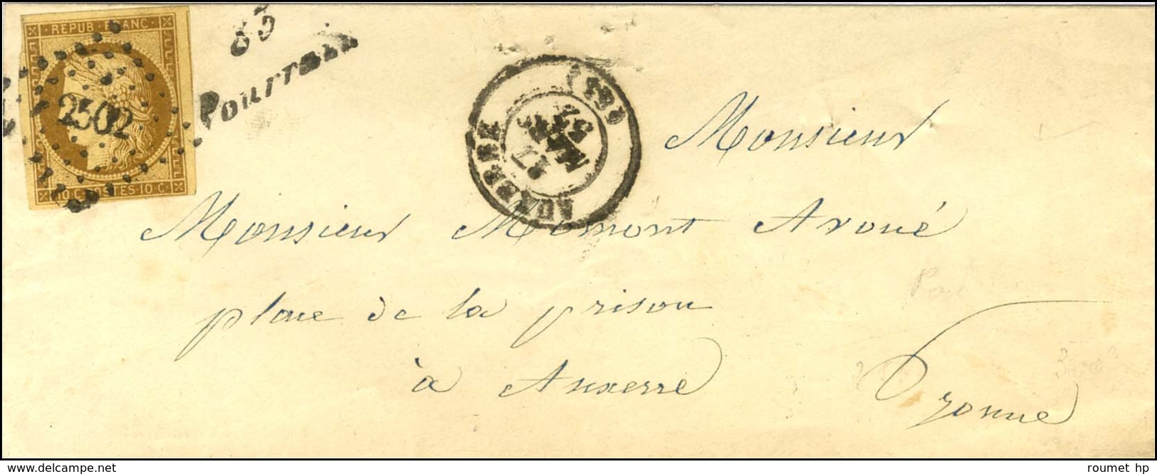 PC 2502 / N° 1 Belles Marges Càd T 15 AUXERRE (83) Cursive 83 / Pourrain Sur Lettre Locale. 1852. - TB / SUP. - R. - Andere & Zonder Classificatie