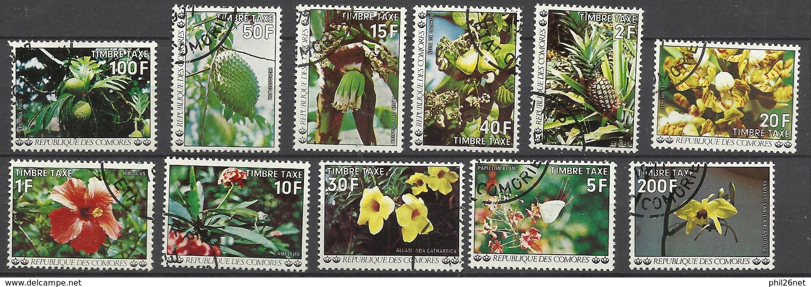 Comores   Taxe  N°   6  à  16   Fleurs   Oblitérés   TB        - Oblitérés