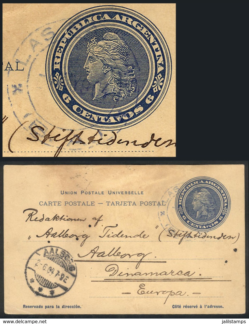 ARGENTINA: 6c. Liberty Postal Card Sent From LAS PALMAS (Buenos Aires) To Denmark On 3/MAY/1904, With Double Circle - Andere & Zonder Classificatie