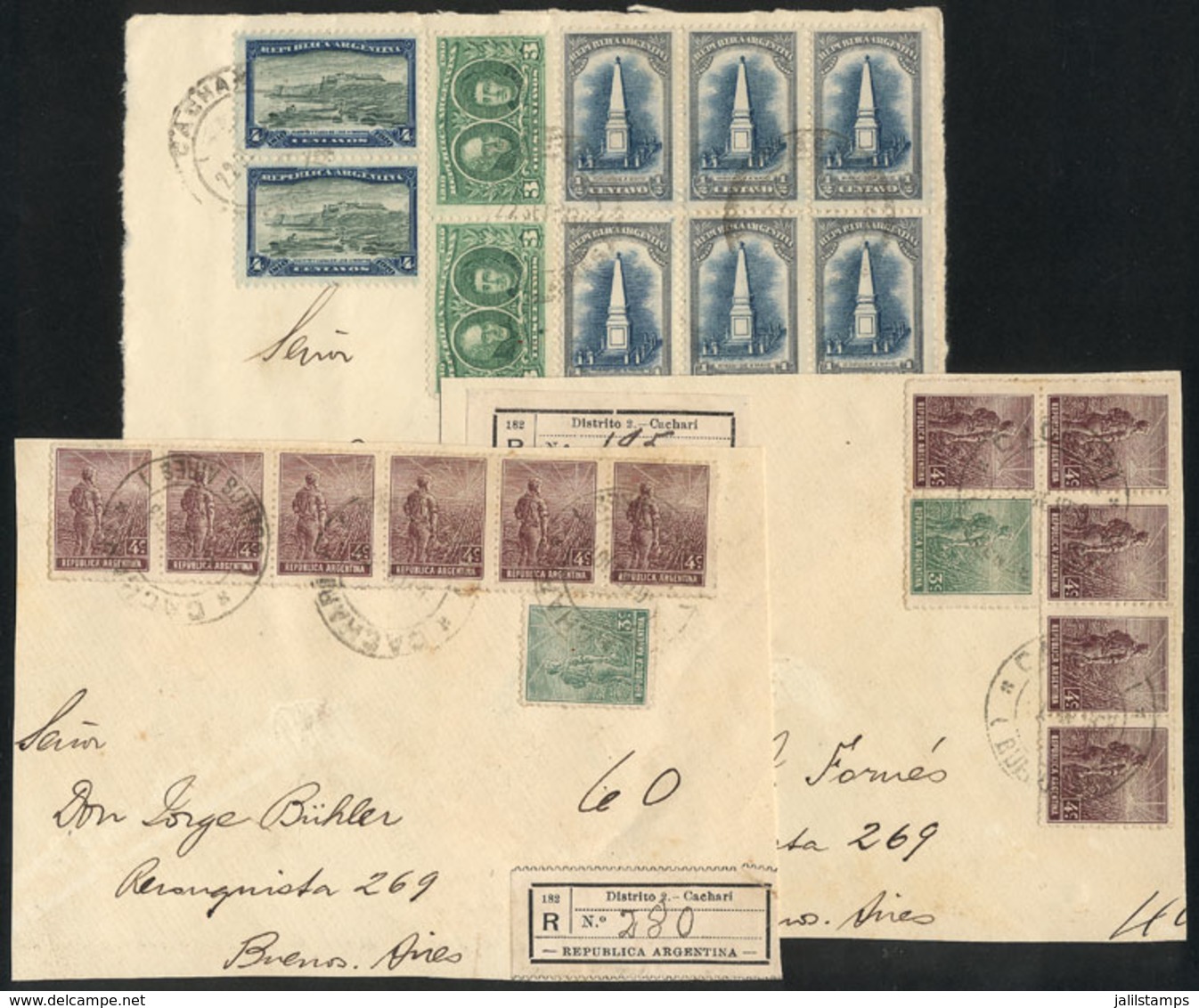 ARGENTINA: 3 Fronts Of Registered Covers Sent From CACHARÍ To Buenos Aires Between 1910 And 1915, Very Nice Frankin - Andere & Zonder Classificatie