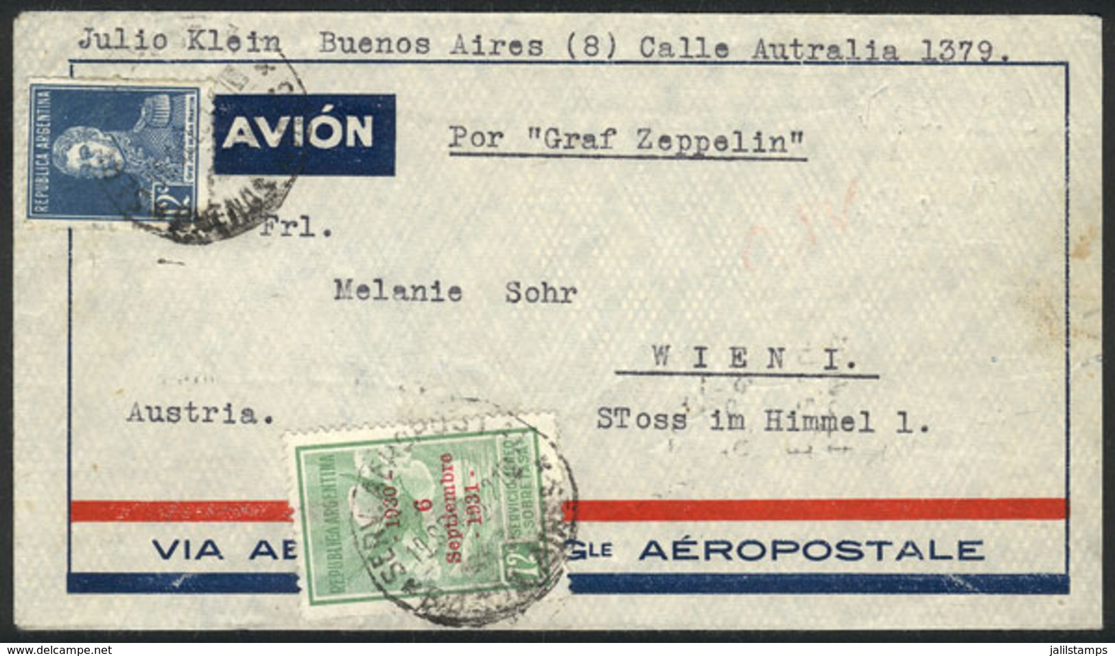 ARGENTINA: 19/SE/1931 Buenos Aires - Austria, By ZEPPELIN: Cover Franked With 84c., With Transit Backstamp Of Fried - Andere & Zonder Classificatie