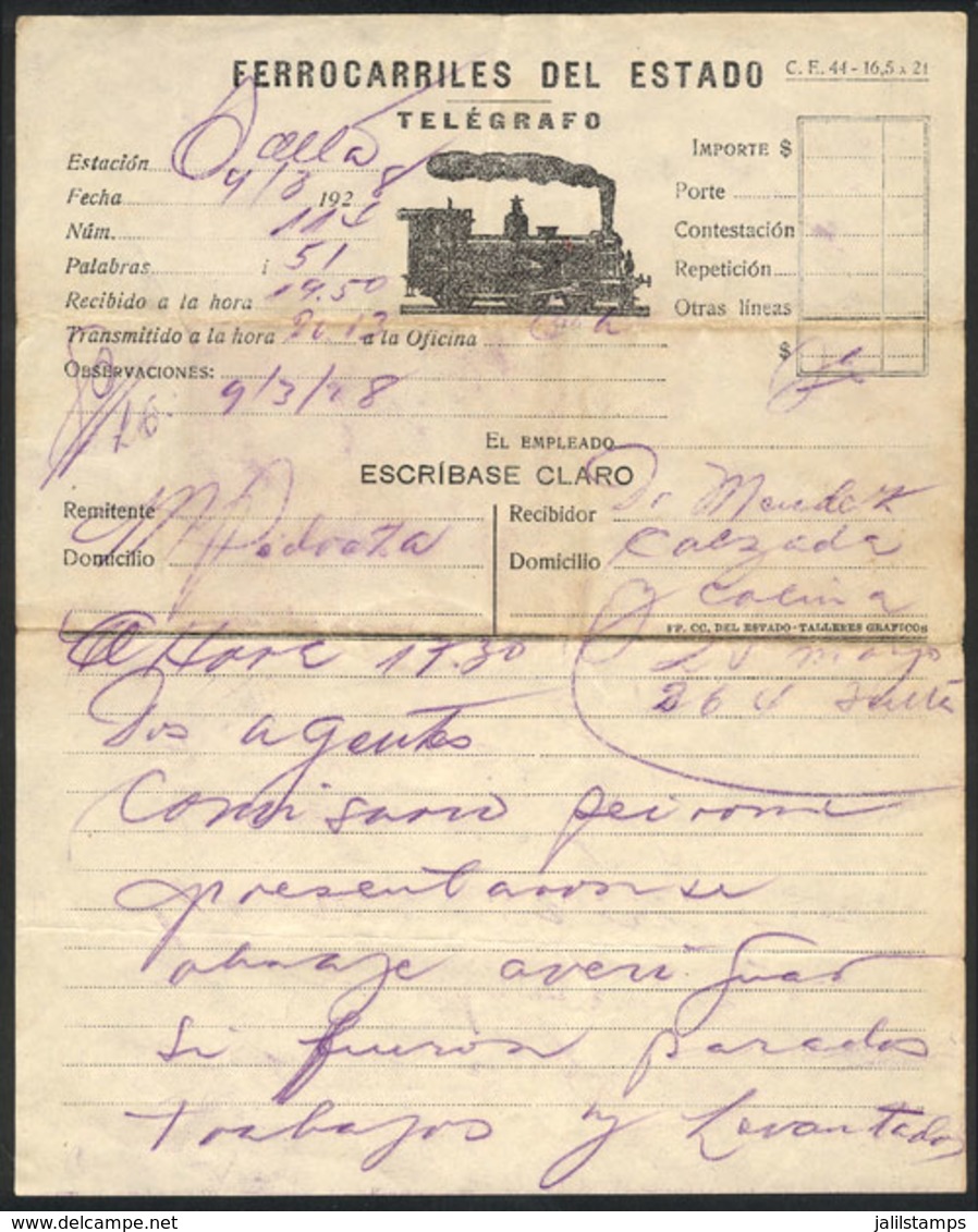 ARGENTINA: Telegram Form Of Telégrafo De Los Ferrocarriles Del Estado, Year 1950, Rare! - Ohne Zuordnung