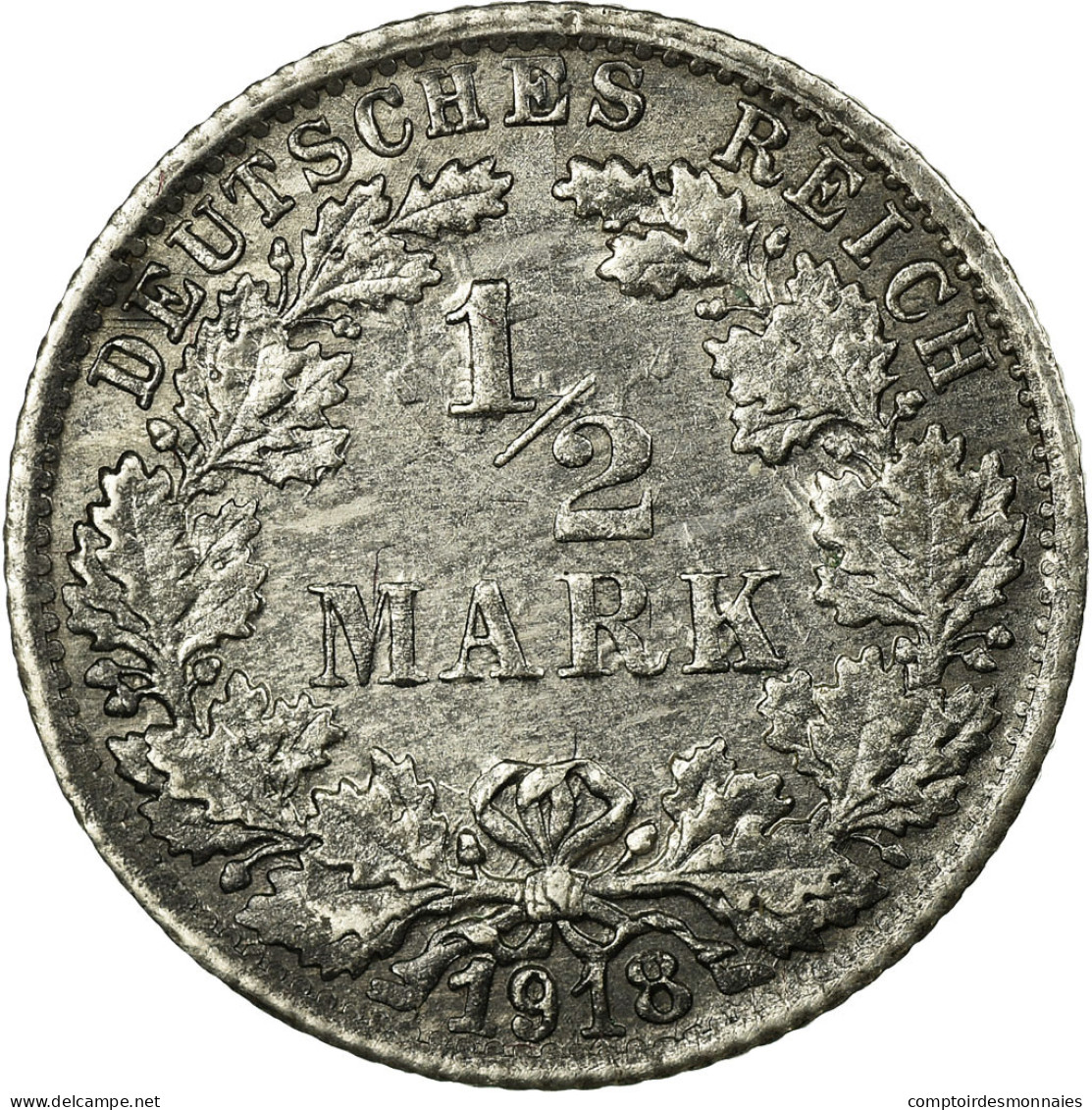 Monnaie, GERMANY - EMPIRE, 1/2 Mark, 1918, Stuttgart, TB+, Argent, KM:17 - 1/2 Mark