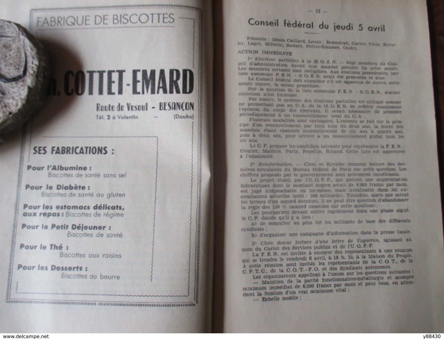 BULLETIN de la Fédération de l'Education Nationale du DOUBS à BESANCON - année 1951 . n°4 - 64 pages -17 scan