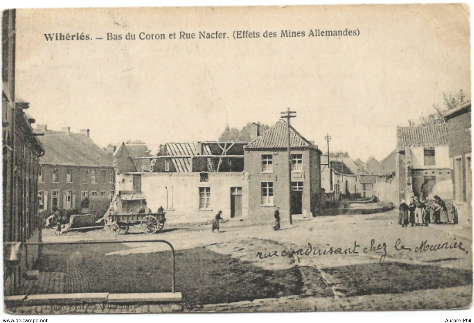 Whiéries Bas Du Coron Et Rue Nacfer Avec Attelage (Effets Des Mines Allemandes) - Honnelles