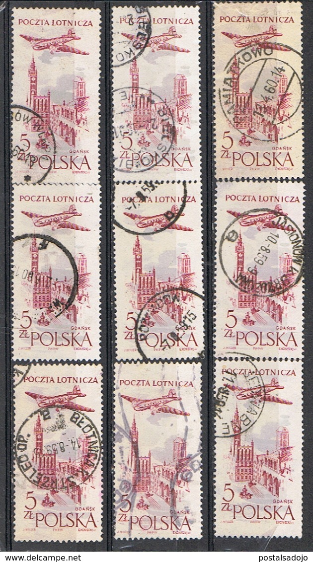 (POL 76) POLSKA // YVERT 46 X 9 POSTE AERIENNE // 1957-58 - Usados