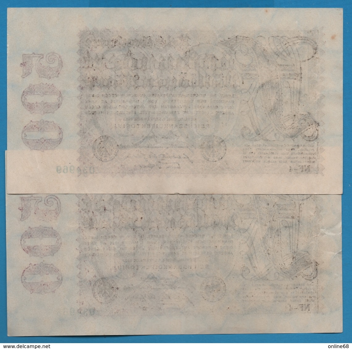 DEUTSCHES REICH 2x 500 Millionen Mark  	01.09.1923	# NF-4  034968+969    P# 110f - 500 Mio. Mark