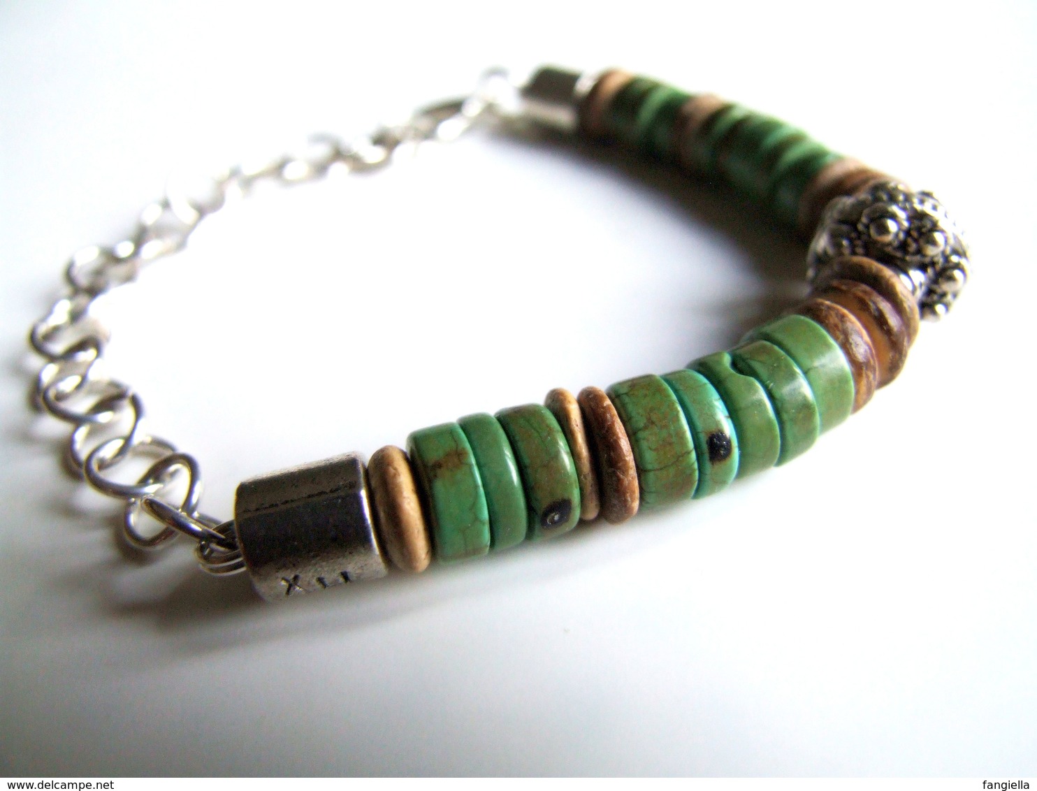 Bracelet Homme, Bracelet Pierre, Turquoise Verte, Pierre Naturelle, Bois De Coco, Bracelet Surf, Rustique, Boho - Armbänder