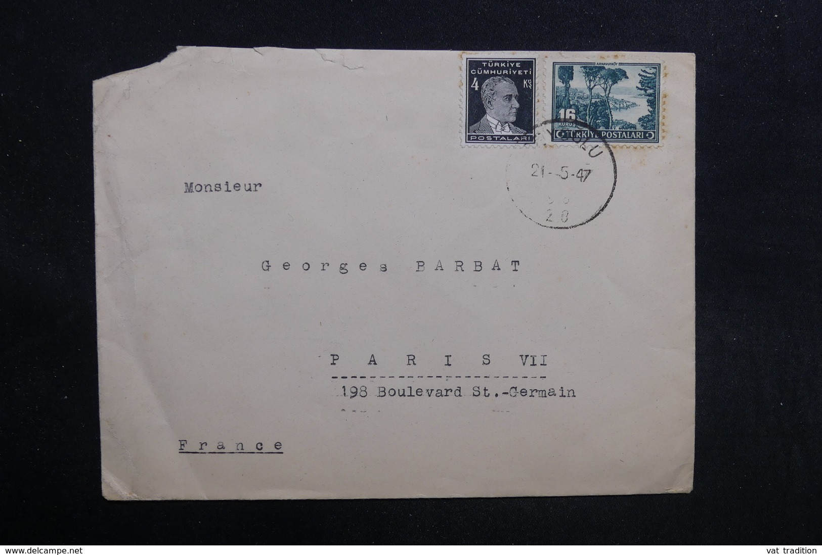 TURQUIE - Enveloppe De Istanbul  Pour Paris En 1947 -  L 31586 - Covers & Documents