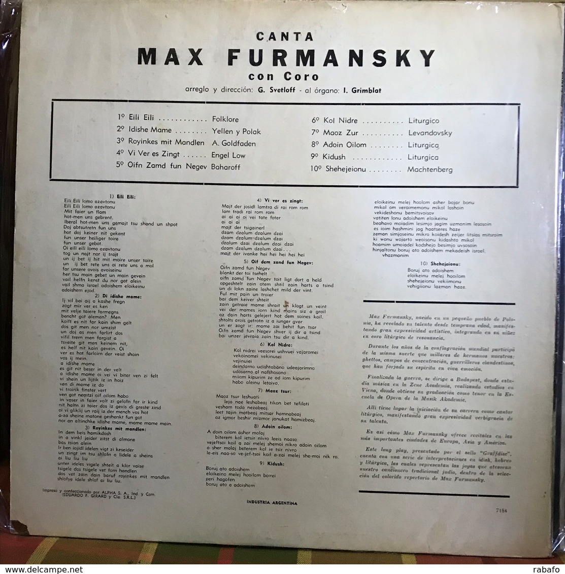 LP Argentino De Max Furmansky - Gospel & Religiöser Gesang