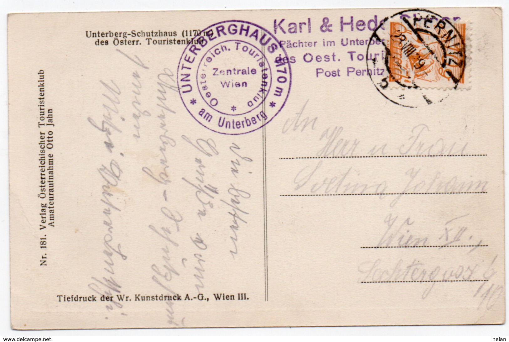 UNTERBERG-SCHULTZHAUS-VIAGGIATA 1929 - Pernitz