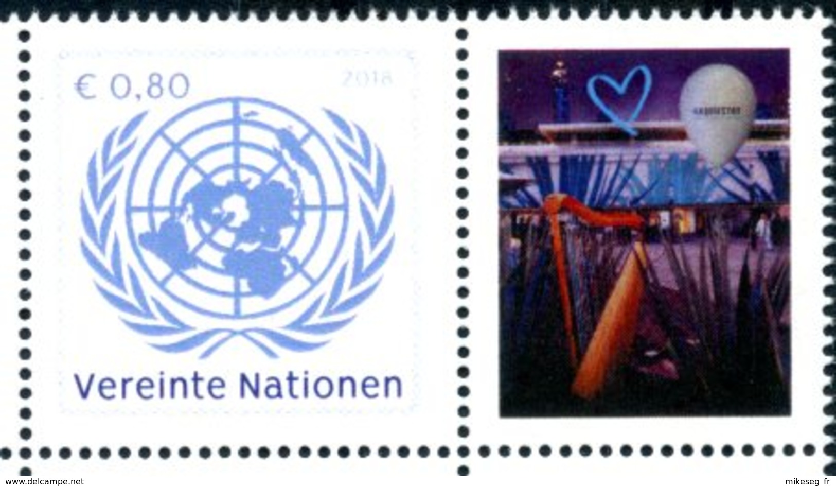 ONU Vienne 2018 - 1 Timbre Détaché De Feuille De Timbres Personnalisés UNODC Blue Heart Campaign Human Trafficking ** - Neufs