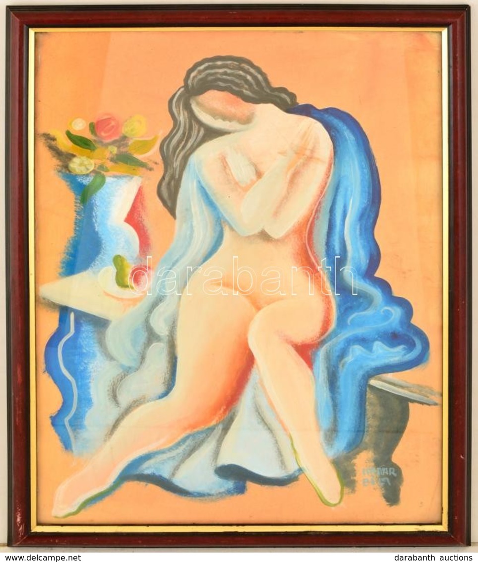 Kádár Jelzéssel: ülő Női Akt. Tempera, Papír, üvegezett Keretben, 60×42 Cm - Andere & Zonder Classificatie