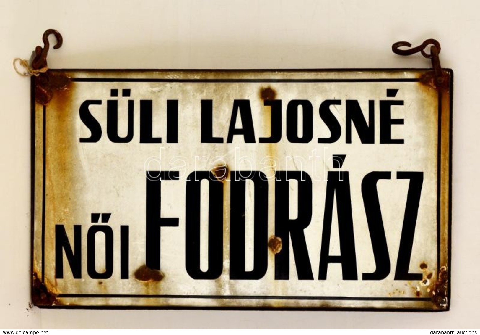 'Süli Lajosné Női Fodrász' Feliratú Kétoldalas Cégér, Zománcozott Fém, 41×70 Cm - Andere & Zonder Classificatie