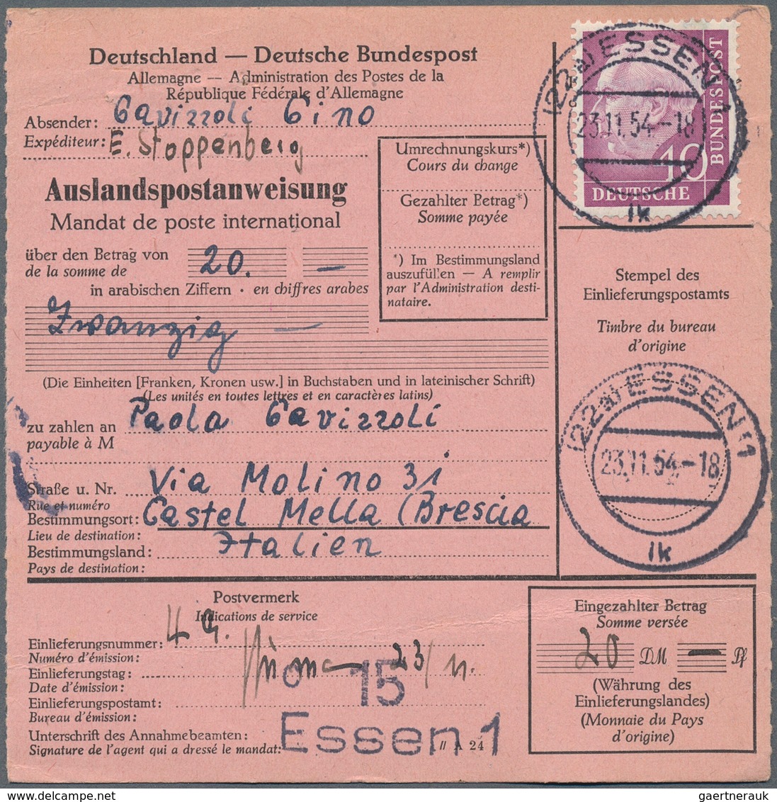 Bundesrepublik Deutschland: 1950er. Lot Von 400 Auslandspostanweisungen Und Postanweisungen Mit Post - Verzamelingen