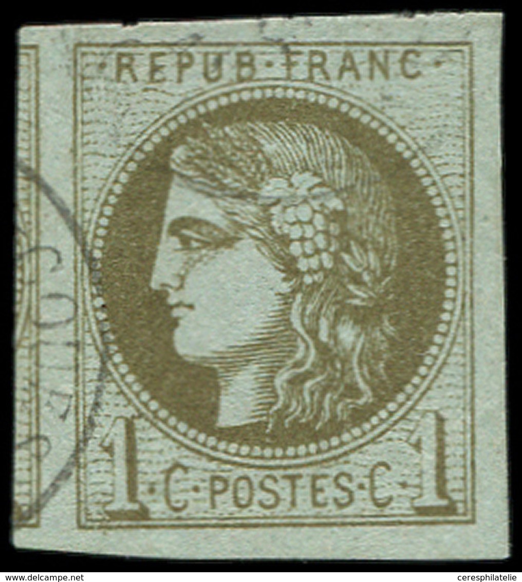 EMISSION DE BORDEAUX - 39C   1c. Olive, R III, Obl. Càd, Voisin à Gauche, Superbe - 1870 Emission De Bordeaux