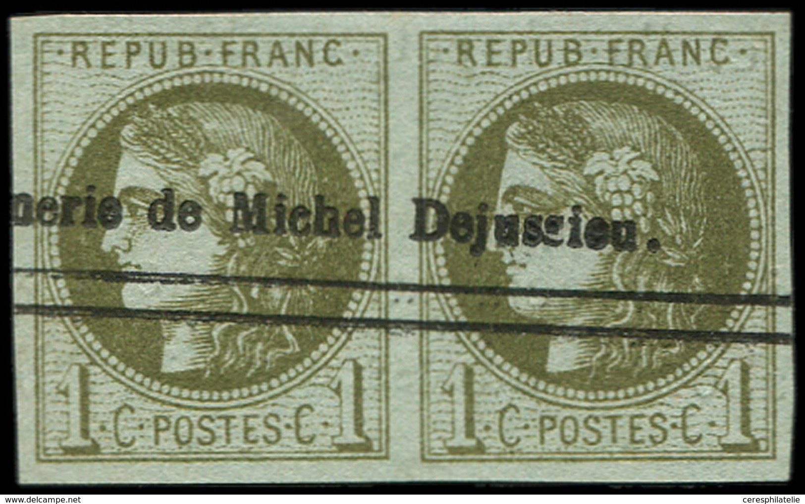 EMISSION DE BORDEAUX - 39C   1c. Olive, R III, PAIRE Obl. TYPO, TB - 1870 Emission De Bordeaux