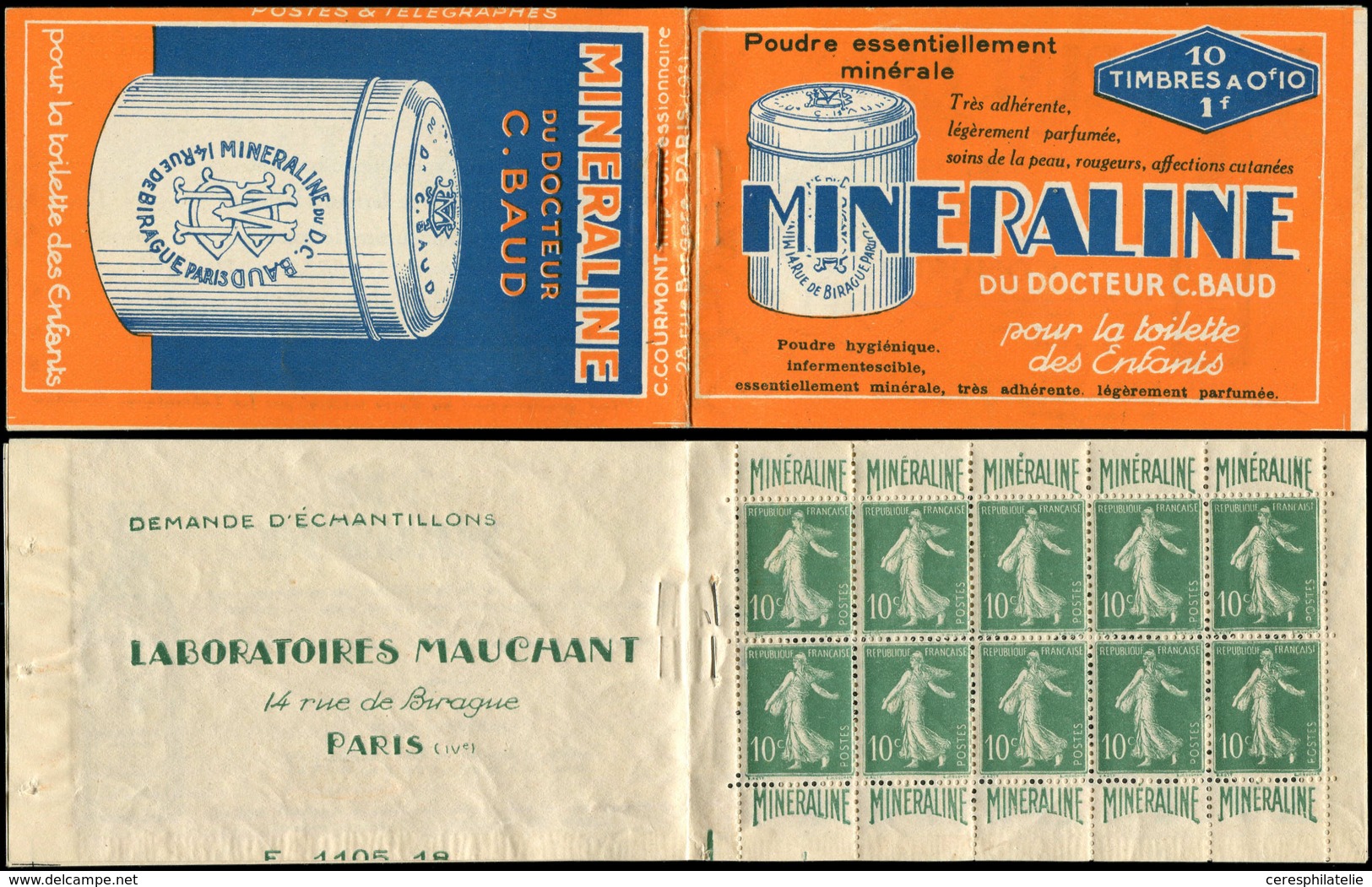 CARNETS (N°Cérès Jusqu'en1964) - 5    Semeuse Chiffres Maigres, 10c. Vert, N°188, MINERALINE, TB - Altri & Non Classificati