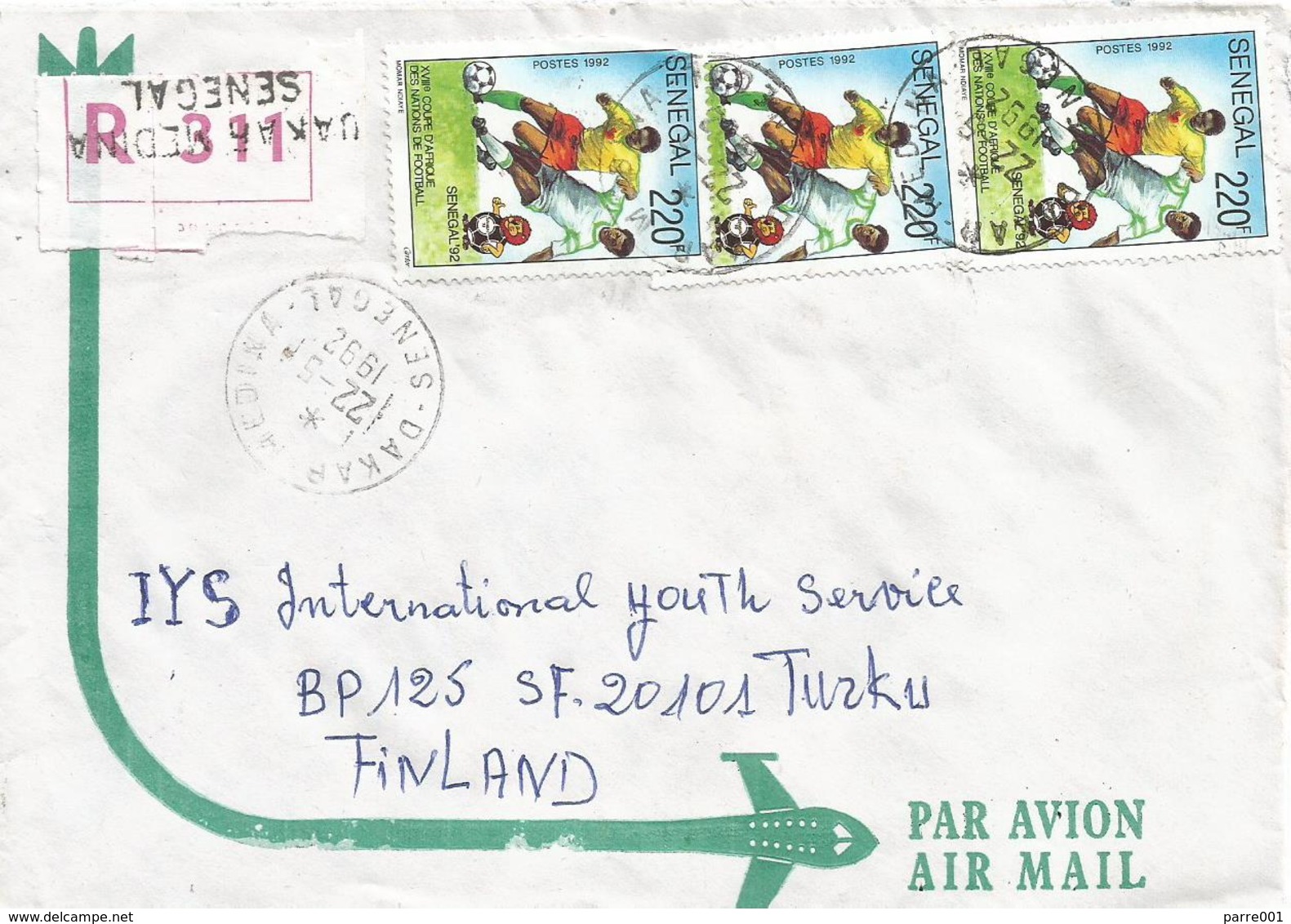 Senegal 1992 Dakar Medina African Nations Cup Football Soccer Lion 220f Registered Cover - Africa Cup Of Nations