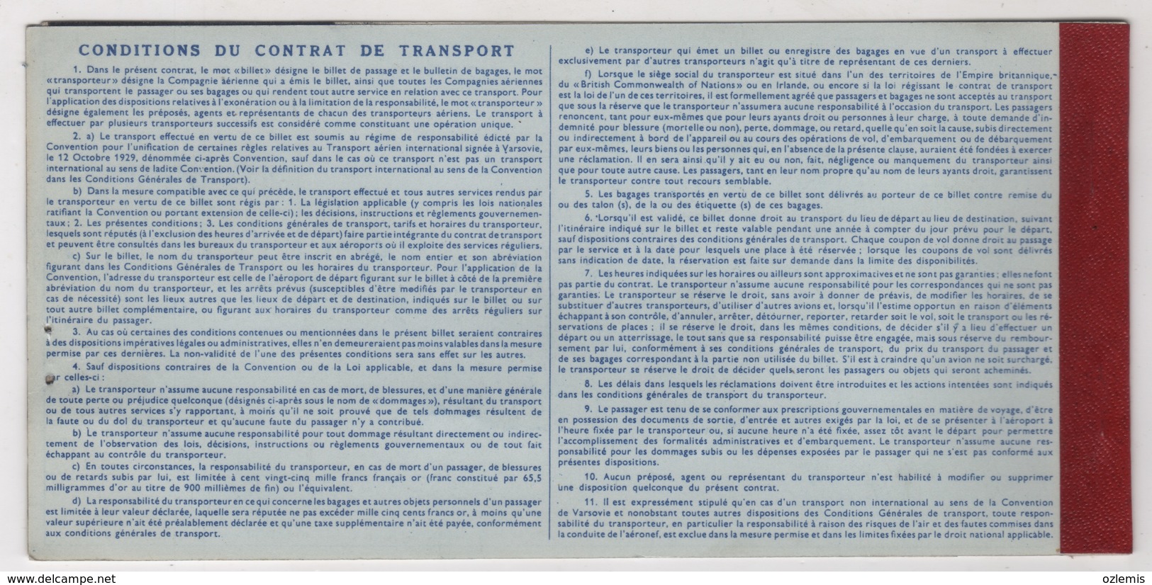 AIR FRANCE AIRLINES PASSENGER TICKET 1957 - Europe