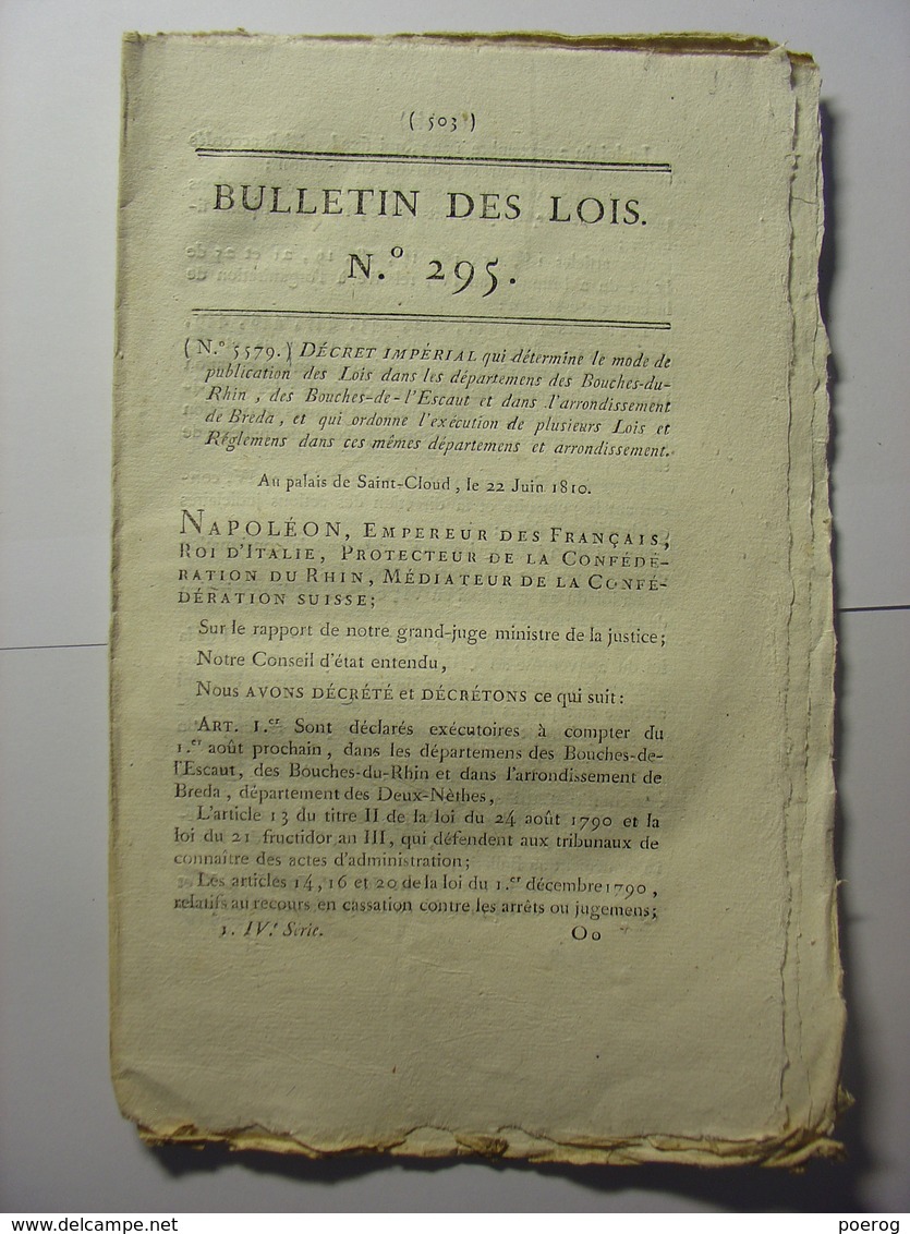 BULLETIN DES LOIS De 1810 - PUBLICATION LOIS & CULTE EN HOLLANDE PAYS BAS AMNISTIE DELITS FORESTIERS NAVIGATION HAISNE - Décrets & Lois