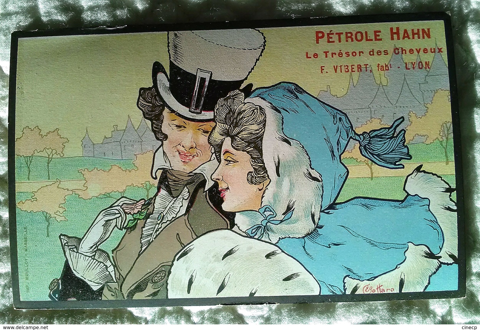 Belle CPA Illustrée Bottaro - COUPLE HIVER Femme Art Nouveau - Publicité PETROLE HAHN - Bottaro