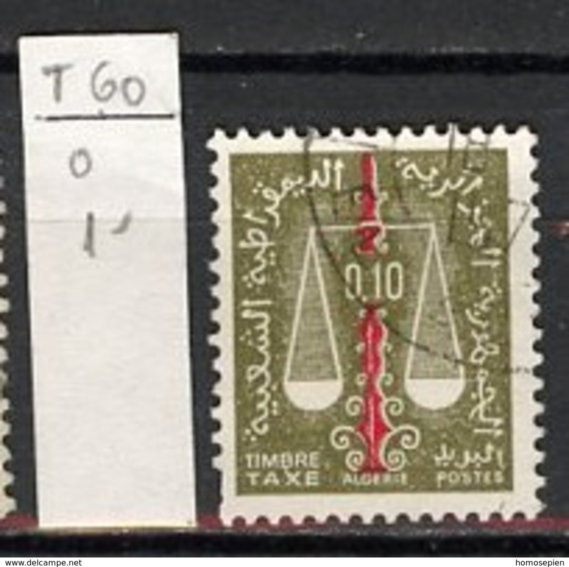Algérie - Algerien - Algeria Taxe 1963 Y&T N°T60 - Michel N°P60 (o) - 10c Balance - Strafport