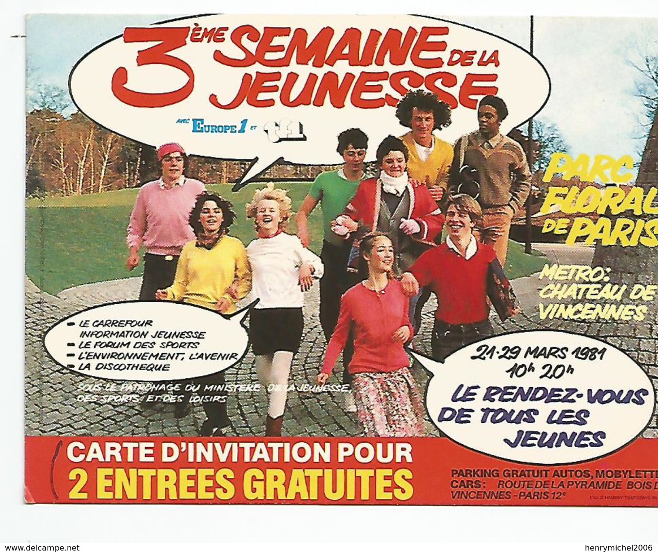 Carte D'invitation 3e Semaine De La Jeunesse Parc Floral De Paris 1981 9x12 Cm - Tickets - Vouchers