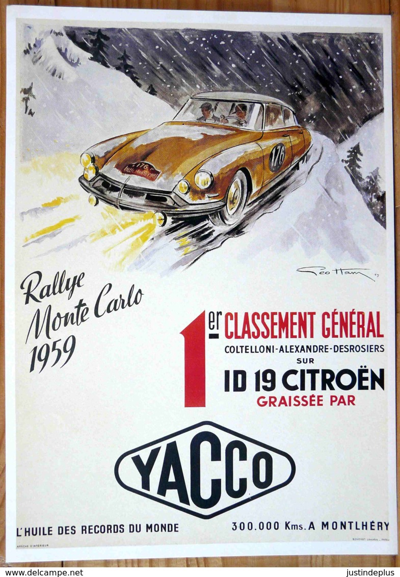 AFFICHE ID 19CITROEN 1ER CLASSEMENT GENERAL RALLYE MONTE CARMO 1957 YACCO - Coches