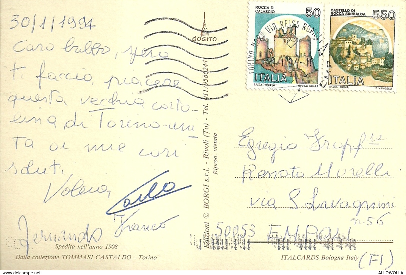 4331 "TORINO-MOLE ANTONELLIANA-RICORDO NAZIONALE-FOTO ARCH. ANTONELLI"CART. POST.SPEDITA 1994 - Mole Antonelliana