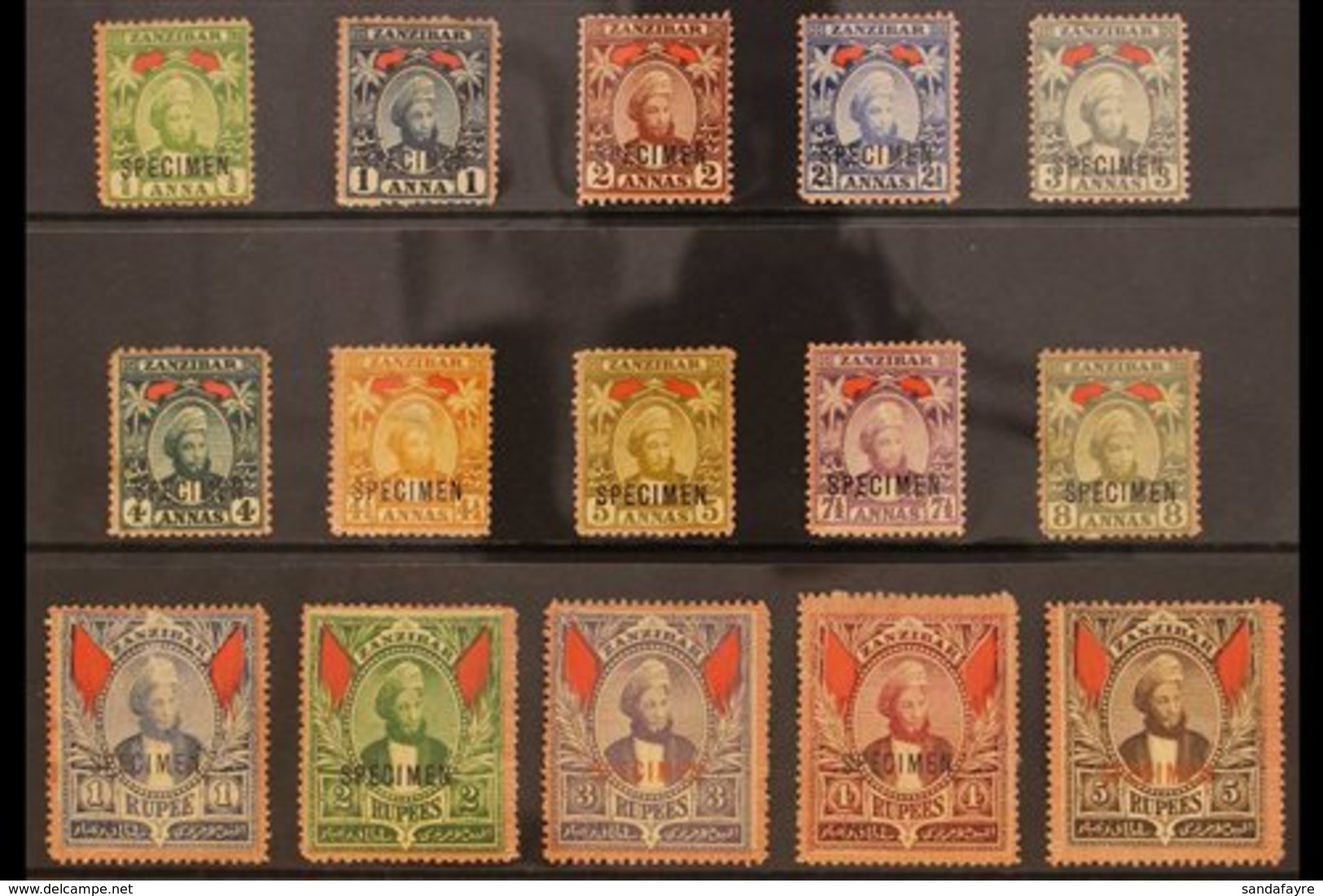 SPECIMENS  1896 Sultan Definitives, Complete Set With "SPECIMEN" Ovpts, SG 156s/74s, Mixed Condition, Some Without Gum ( - Zanzibar (...-1963)