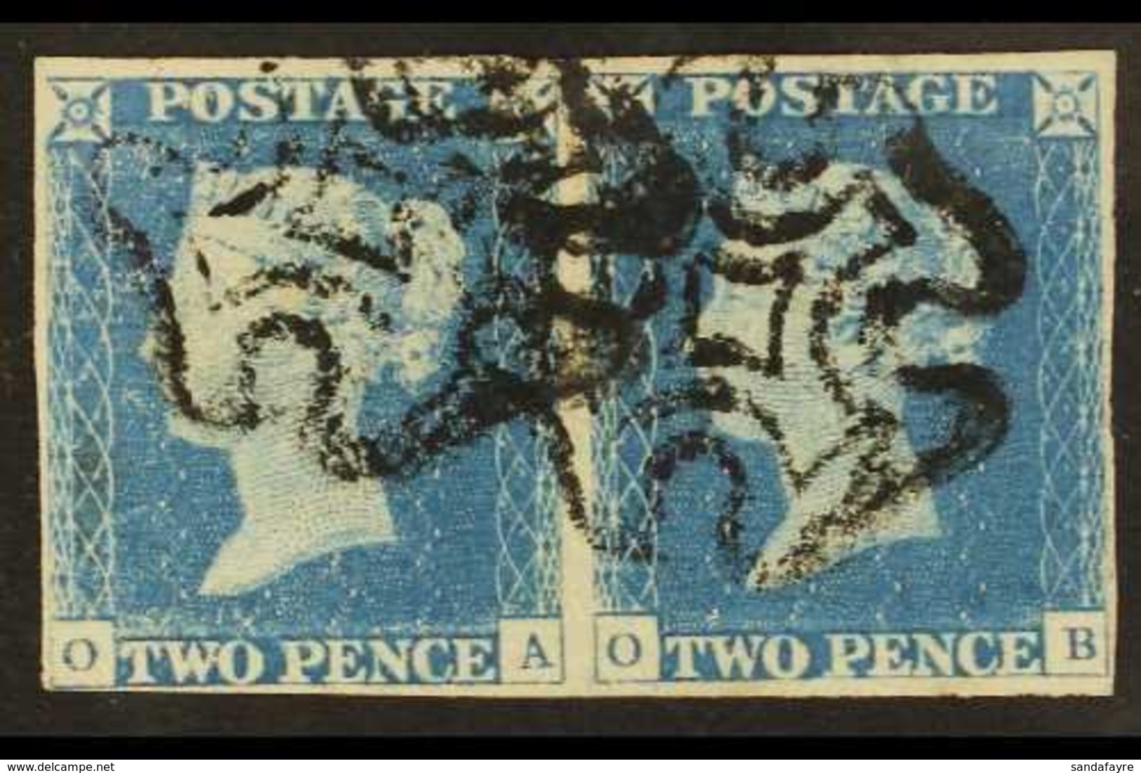 1840  2d Pale Blue 'OA - OB' Plate 1 PAIR, SG 6, Used With 4 Margins. Attractive And Scarce Multiple. For More Images, P - Altri & Non Classificati