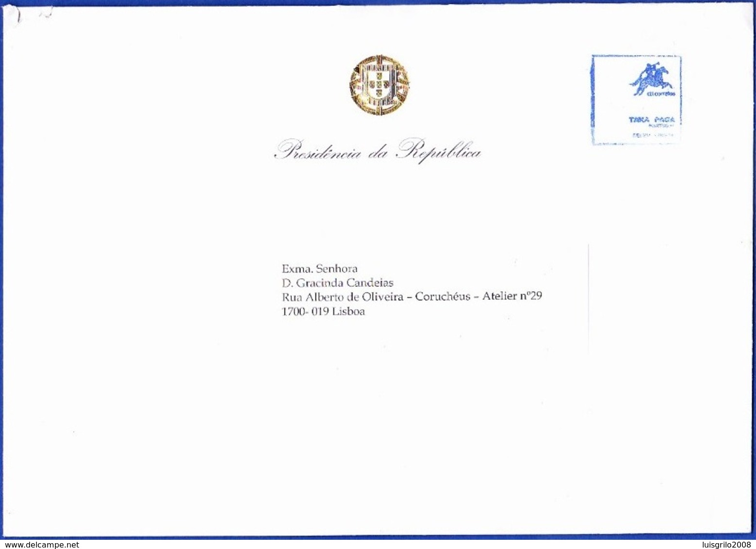 Cover, Presidência Da República De Portugal - Blue Postmark TAXA PAGA - Lettres & Documents