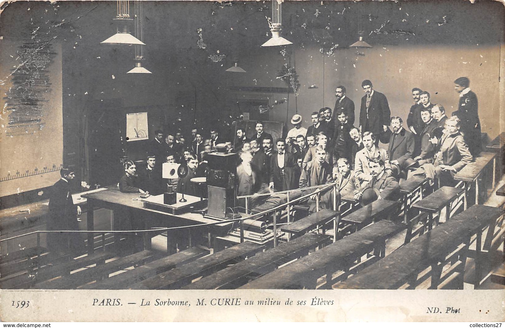 75005-PARIS- CARTE-PHOTO- LA SORBONNE, M. CURIE AU MILIEU DE SES ELEVES - Bildung, Schulen & Universitäten