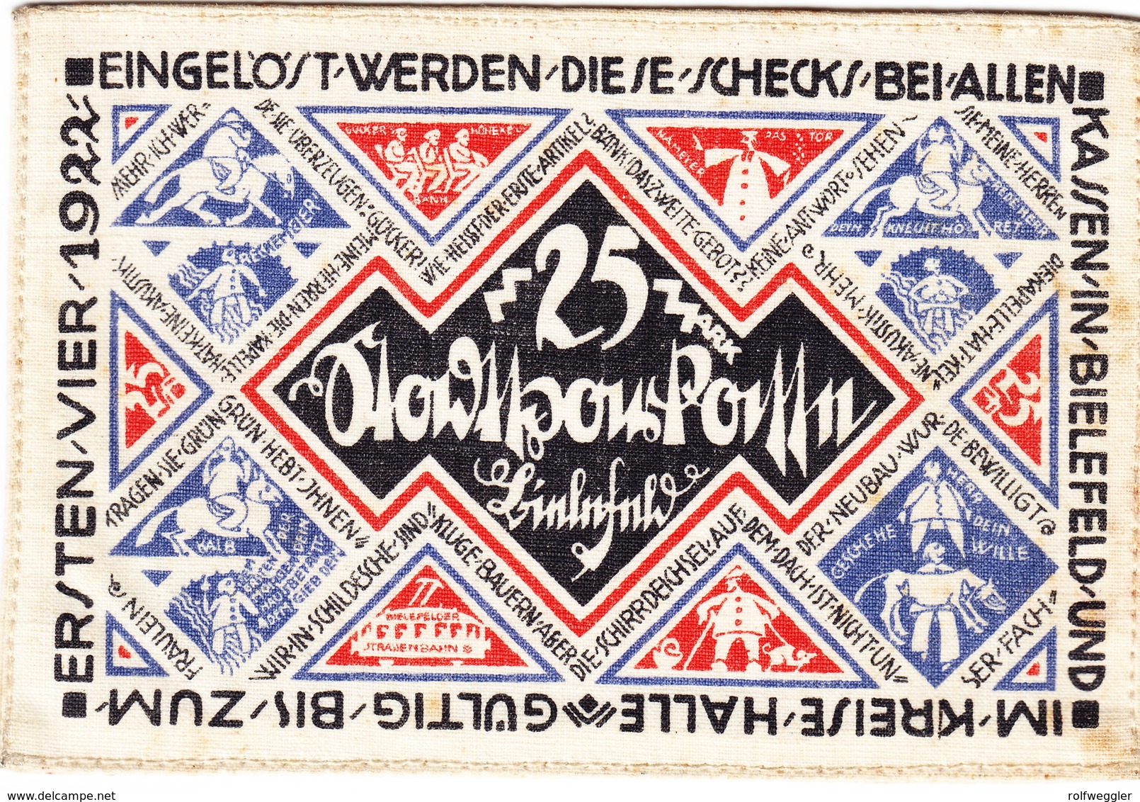 1921 Stadtsparkasse Bielefeld 25 Mark Seidenbanknote - Zwischenscheine - Schatzanweisungen