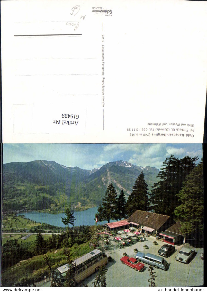 619499,Filzbach Cafe Kerenzer-Berghus Blick Auf Weesen U. Walensee Bus Auto - Filzbach