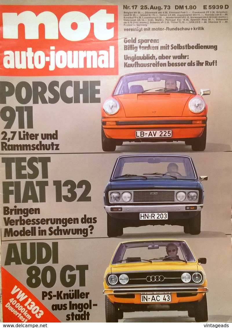 CA140 Autozeitschrift Mot Auto-journal, Nr. 17/1973, Porsche 911 2.7, Neuwertig - Automobile & Transport