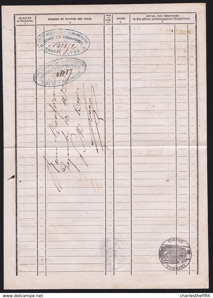 1862 FACTURE DE TRANSPORT GARE PIERRELATTE (Griffe) Vers LYON - RARE !! Tampons à Sec + Griffe - Transporte
