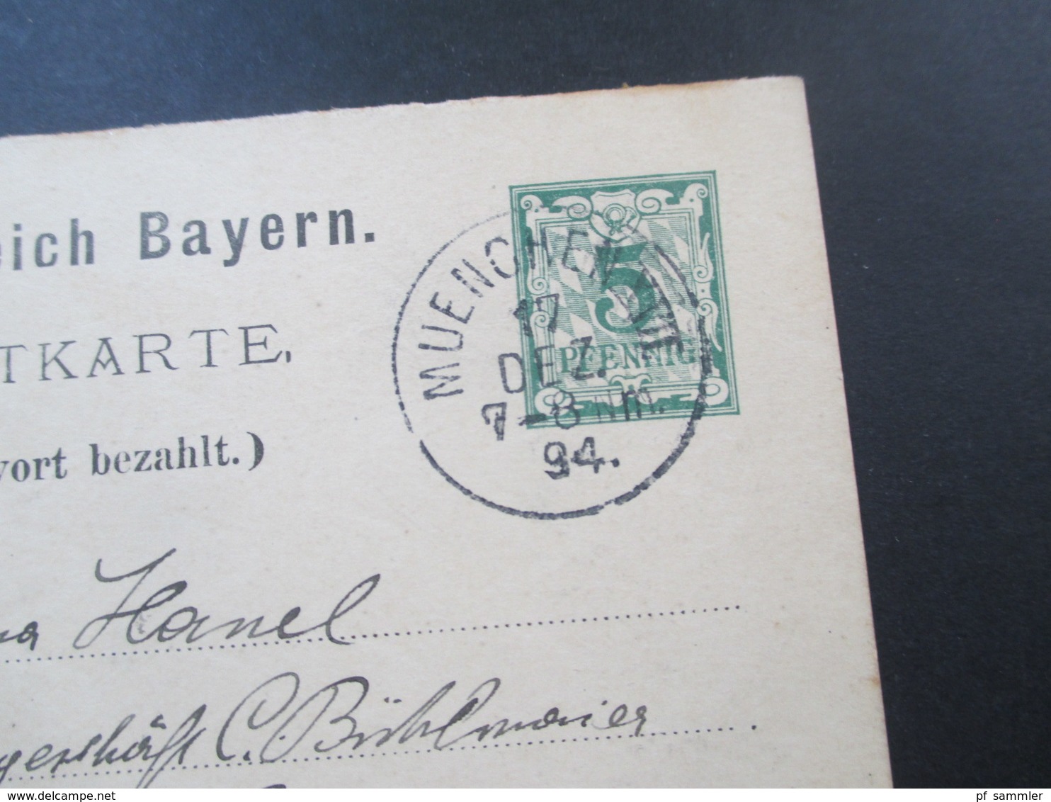 Altdeutschland Bayern 1894 GA Frage / Antwort München Nach Wien Mit Blauem Ak Stempel Wien 1/1 1 Bestellt - Entiers Postaux