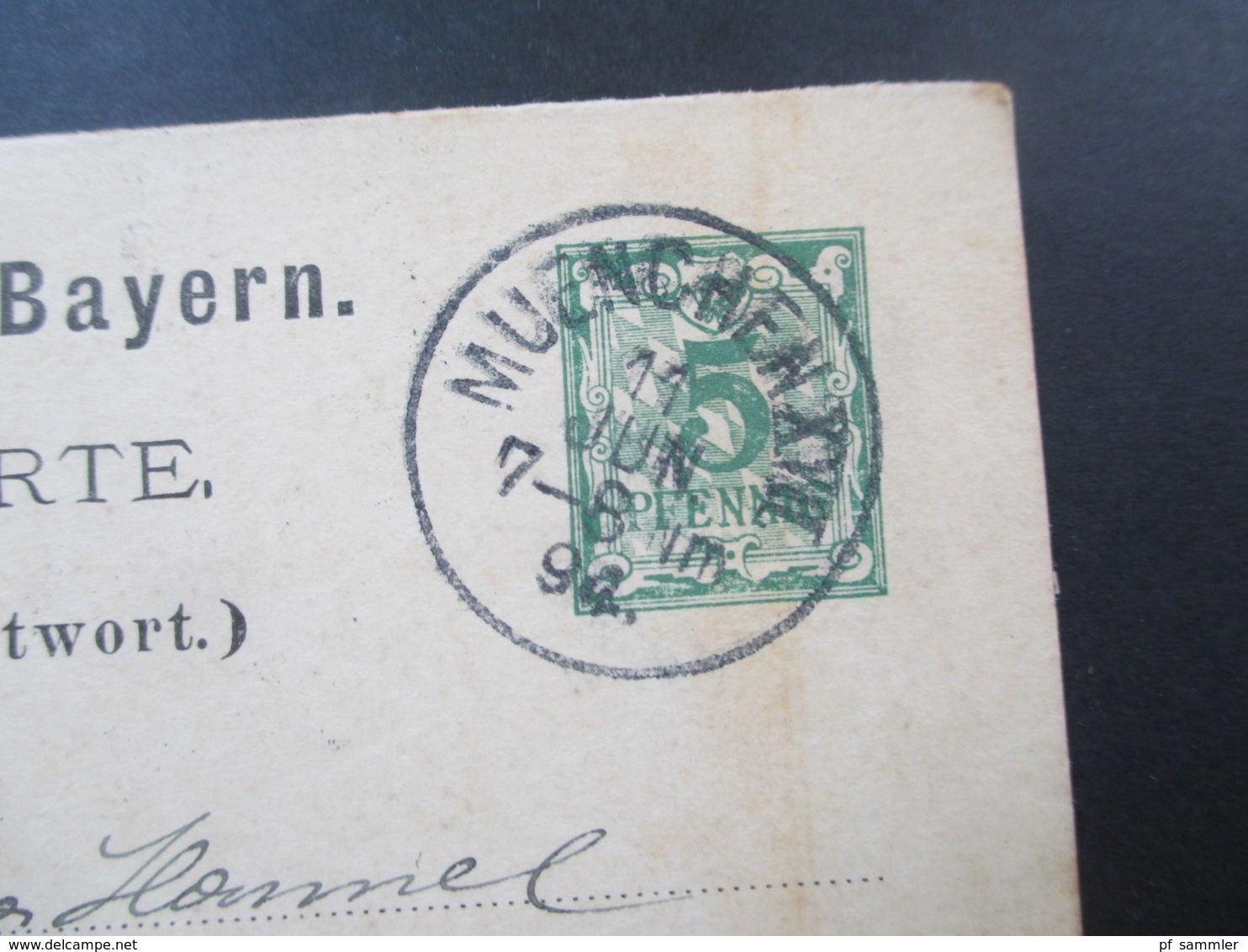 Altdeutschland Bayern 1894 GA Frage / Antwort München nach Wien mit blauem Ak Stempel Wien 1/1 1 bestellt