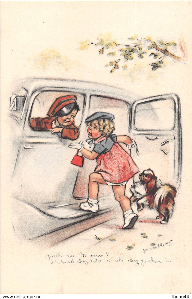 Illustrateur " Germaine BOURET "  -  Petit Garçon Et Petite Fille Avec Leur Chien  -  Voiture - Bouret, Germaine