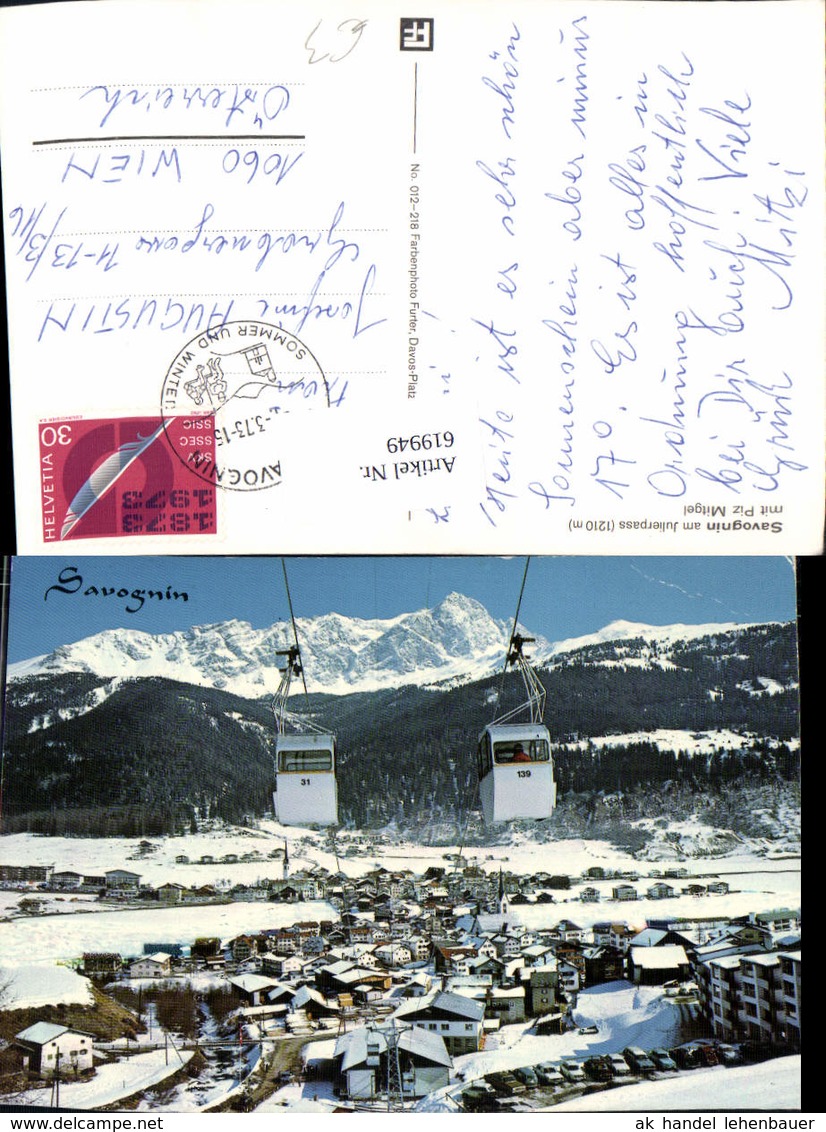 619949,Savognin A. Julierpass M. Piz Mitgel Winteransicht Seilbahn Gondel - Savognin