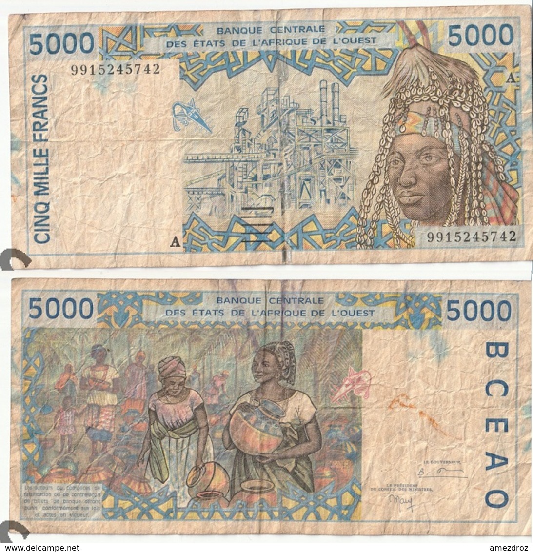 Billet De 5000 Francs Afrique De L'Ouest Origine Cote D'Ivoire - Côte D'Ivoire