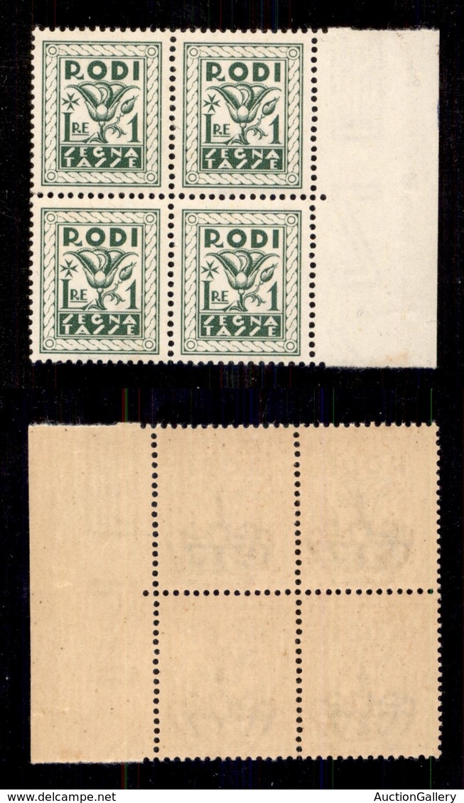 Colonie - Egeo - 1934 - Segnatasse - 1 Lira (8) In Quartina - Gomma Integra (140+) - Other & Unclassified